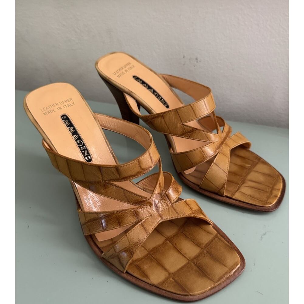 Immagini Women’s Vintage Shoes Crocodile Brown‎ Sandal Heel Y2K Sz 38 7.5 EUC